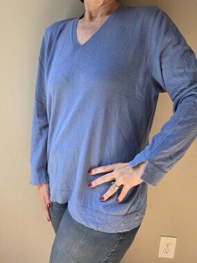 J. Jill Silk & Cotton V-neck Sweater Lightweight Blue All Season Size 2X NWOT